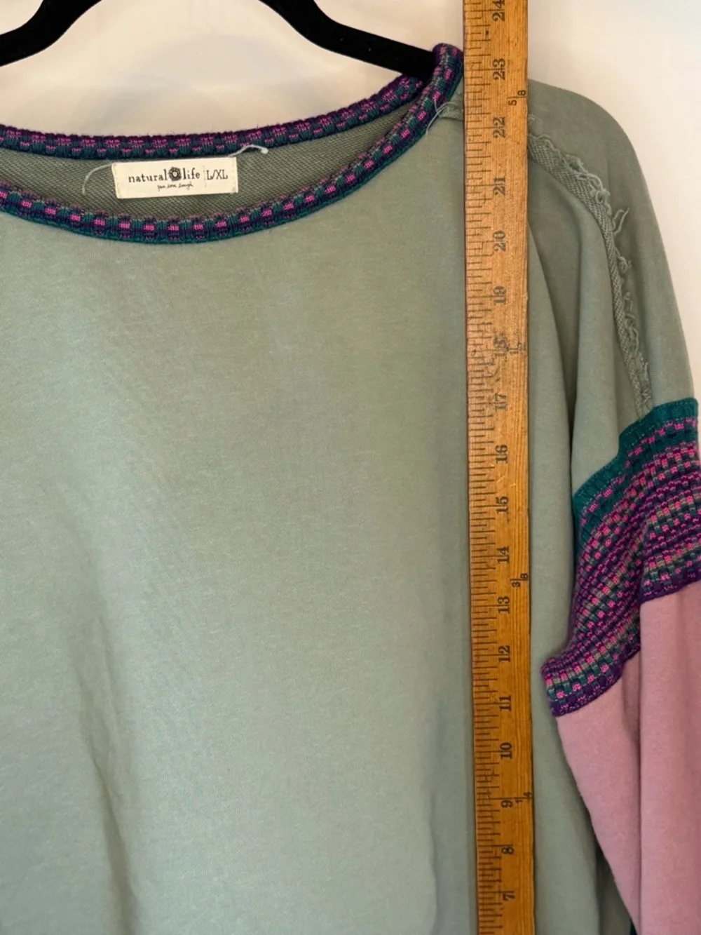 Natural Life Sweatshirt Knit Trim L / XL Sage, Purple Sweater Pullover - Picture 6 of 7